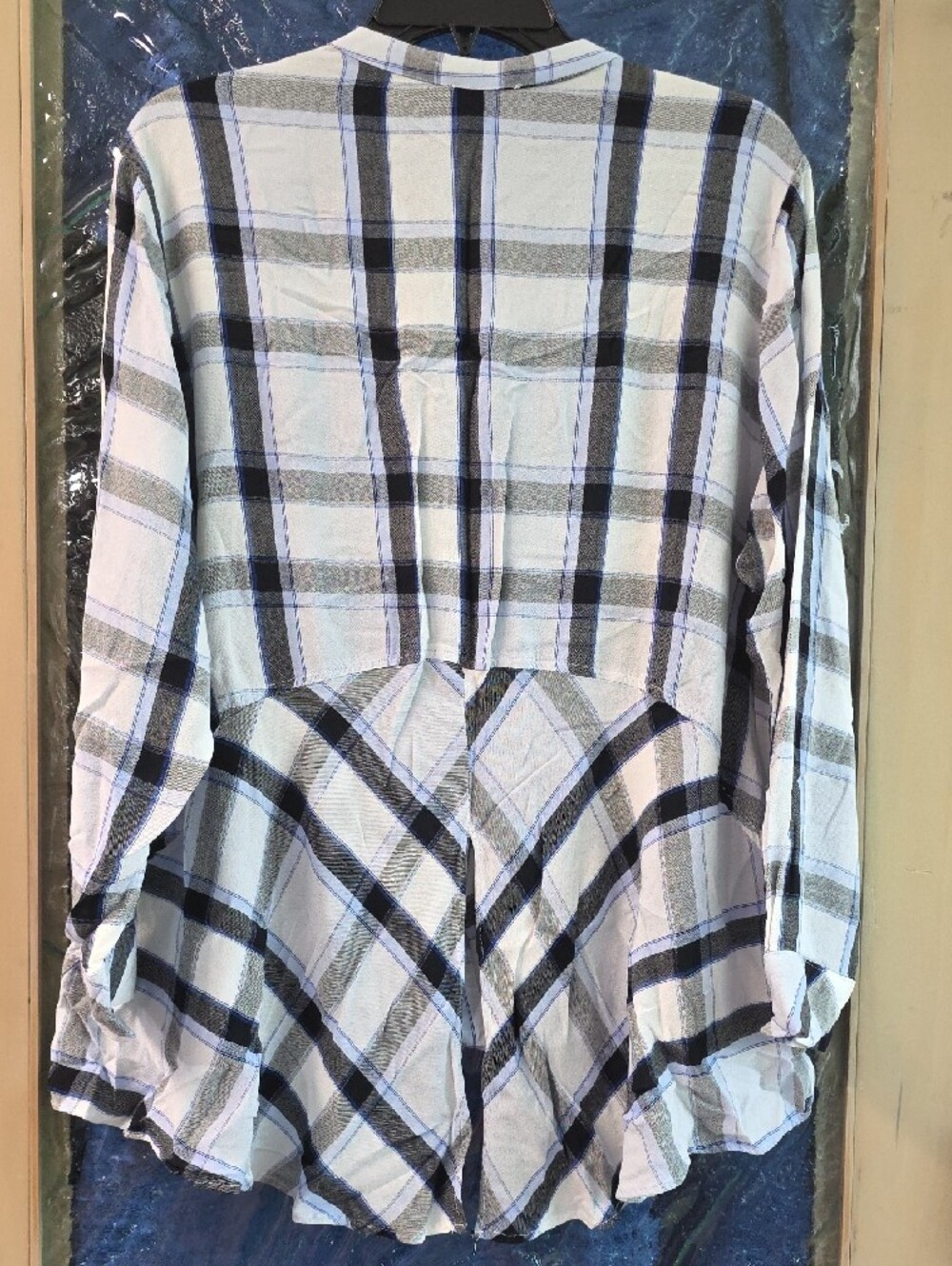 Jones New York White, Black and Light Blue Plaid Button-Front Shirt - Picture 5 of 6